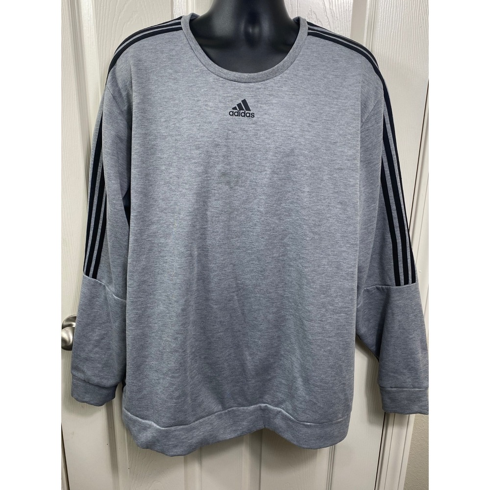 Adidas Men's 2XL Sweatshirt Pullover Crew Neck 3 Stripe Long Sleeve Athleisure‎